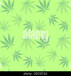 Marijuana leaves on a green background. Seamless pattern for print and website. Vector illustration Stock Vector
