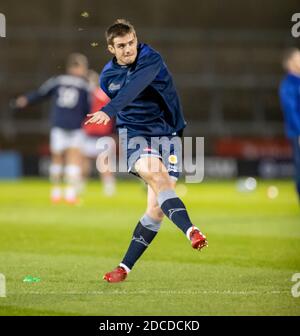 20th November 2020; AJ Bell Stadium, Salford, Lancashire, England; English Premiership Rugby, Sale Sharks versus Northampton Saints; AJ MacGinty of Sale Sharks kicking practice pre game Credit: Action Plus Sports Images/Alamy Live News Stock Photo