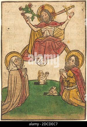 Ludwig of Ulm, (artist), German, active 1450/1470, The Last Judgment, Passion of Christ, (series), hand-colored woodcut (blockbook page), Overall: 11.1 x 7.9 cm (4 3/8 x 3 1/8 in.), overall (external frame dimensions): 59.7 x 44.5 cm (23 1/2 x 17 1/2 in Stock Photo