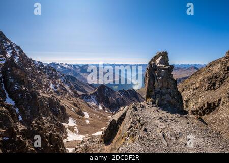 Cable Cars from the Karlesjochbahn in the Kaunertal bring tourists to a observation deck on 3,113m with a great view of mountains in three countries Stock Photo