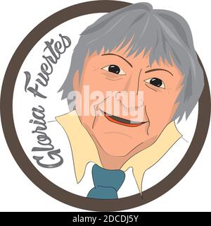 Gloria Fuertes, the poet, a vector linear illustration of a portrait of the spanish writer, in his 100th anniversary of his birthday Stock Vector