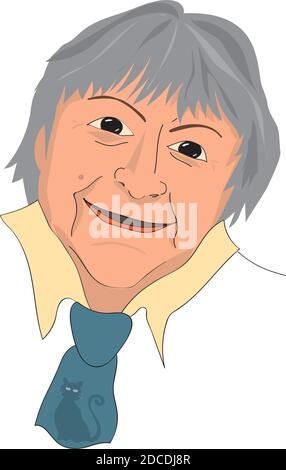 Gloria Fuertes, the poet, a vector linear illustration of a portrait of the spanish writer, in his 100th anniversary of his birthday Stock Vector