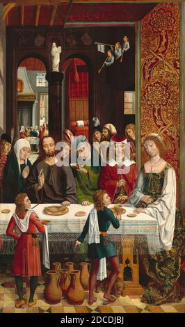 Master of the Catholic Kings, (artist), Spanish, active c. 1485/1500, The Marriage at Cana, c. 1495/1497, oil on panel, overall (original painted surface): 137.1 x 92.7 cm (54 x 36 1/2 in.), overall (with addition at bottom): 153.1 x 92.7 cm (60 1/4 x 36 1/2 in.), overall (with added border strips): 155.7 x 95.8 cm (61 5/16 x 37 11/16 in.), framed: 184.8 x 130.5 x 12.7 cm (72 3/4 x 51 3/8 x 5 in Stock Photo