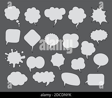 A set of comic speech balloons on grey background. Vector Illustration. Stock Vector