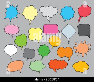 A set of colour comic speech balloons on grey background. Vector Illustration. Stock Vector