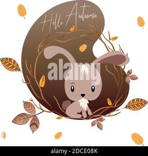 Little rabbit on dry leaves Stock Vector