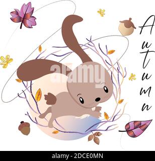 Little rabbit on dry leaves Stock Vector