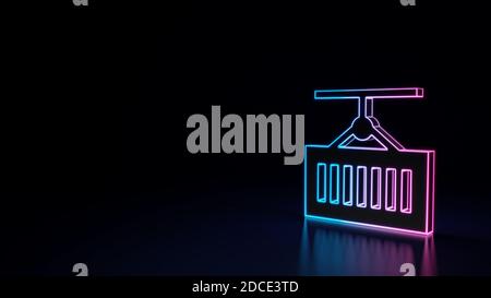 3d render techno neon purple blue glowing outline wireframe symbol of container for goods on the ship isolated on black background with glossy reflect Stock Photo