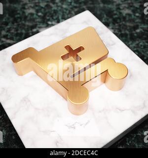 Shopping Cart icon. Bronze Shopping Cart symbol on white marble podium. Icon for website, social media, presentation, design template element. 3D rend Stock Photo