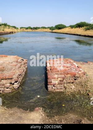 India, Gujarat, Ahmedabad district, Saragwala, Lothal. Indus-Saraswati Harappa Civilization 2400 to 1600 BCE. The dock or mudbrick wharf. Stock Photo