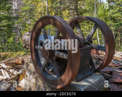 Abandoned pump, Old Maid Mine site, Dexter Creek Trail, Uncompahgre National Forest, Ouray, Colorado. Stock Photo