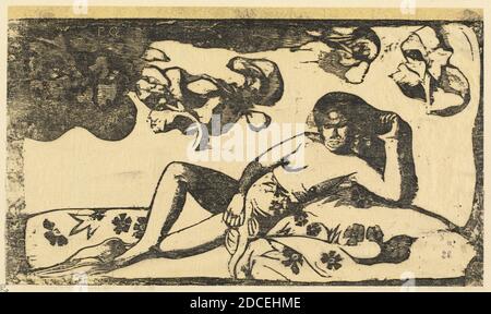 Paul Gauguin, (artist), French, 1848 - 1903, Te Arii Vahine (Lady of Royal Blood), in or after 1895, woodcut on japan paper, adhered along top and bottom edges to mount Stock Photo