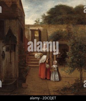 Pieter de Hooch, (artist), Dutch, 1629 - 1684, Woman and Child in a Courtyard, 1658/1660, oil on canvas, overall: 73.5 x 66 cm (28 15/16 x 26 in.), framed: 102.24 × 93.98 × 14.61 cm (40 1/4 × 37 × 5 3/4 in Stock Photo