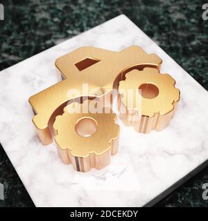 Monster Truck icon. Bronze Monster Truck symbol on white marble podium. Icon for website, social media, presentation, design template element. 3D render. Stock Photo