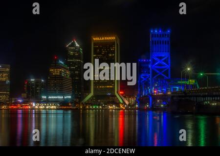 Downtown Jacksonville Florida at night Stock Photo