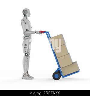 Automatic warehouse concept with 3d rendering automation robot work in ...