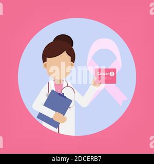 Cancer insurance concept with doctor hold insurance card flat design vector illustration Stock Vector