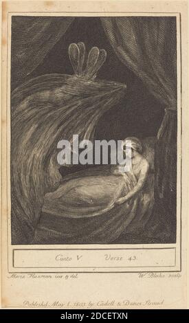 William Blake, (artist), British, 1757 - 1827, Mary Ann Flaxman, (artist after), British, 1768 - 1833, Canto V, Verse 43, W. Hayley's 'The Triumphs of Temper', (series), 1803, engraving Stock Photo