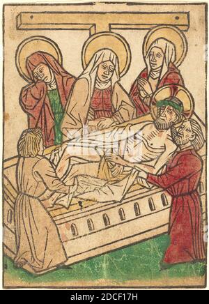 Ludwig of Ulm, (artist), German, active 1450/1470, The Entombment, Passion of Christ, (series), hand-colored woodcut (blockbook page), Overall: 11.1 x 7.9 cm (4 3/8 x 3 1/8 in.), overall (external frame dimensions): 59.7 x 44.5 cm (23 1/2 x 17 1/2 in Stock Photo