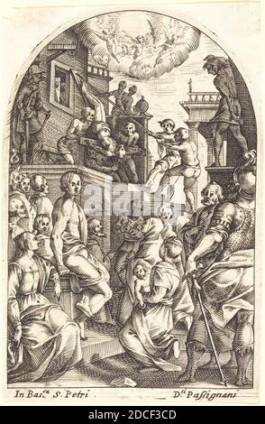 Jacques Callot, (artist), French, 1592 - 1635, The Martyrdom of Saint Peter, Roman Pictures, (series), 1608/1611, engraving Stock Photo