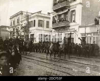 King George I of Greece and Crown Prince Constantine enter Thessaloniki 1912. Stock Photo