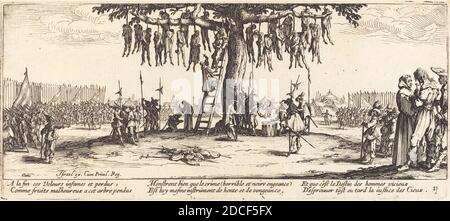 Jacques Callot, (artist), French, 1592 - 1635, The Hanging, The Large Miseries of War, (series), c. 1633, etching Stock Photo