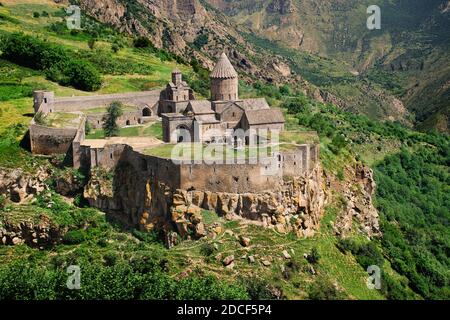 Tatev Monastery, 9th-century Armenian Apostolic monastery located on a large basalt plateau near the Tatev village in Syunik Province in southeastern Stock Photo