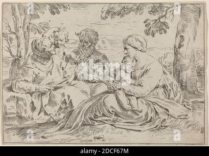 Simone Cantarini, (artist), Pesarese, 1612 - 1648, The Holy Family, etching Stock Photo