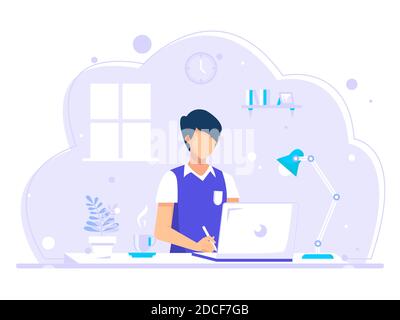 Concept of working from home. Freelancers working on laptops. used for posters, social media, web. flat vector illustration. Stock Vector