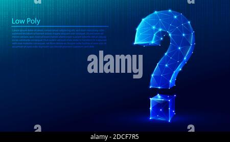 Vector tech low poly blue background. Low poly question sign. Stock Vector