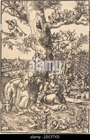 Lucas Cranach the Elder, (artist), German, 1472 - 1553, The Rest on the Flight into Egypt, 1509, woodcut Stock Photo