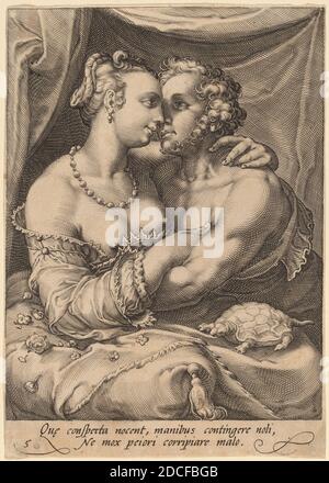 Jan Pietersz Saenredam, (artist), Dutch, 1565 - 1607, Hendrick Goltzius, (artist after), Dutch, 1558 - 1617, Touch, The Five Senses, (series), engraving, sheet (trimmed to plate mark): 17.5 x 12.5 cm (6 7/8 x 4 15/16 in Stock Photo