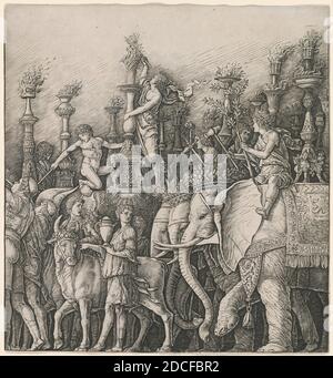 Italian 15th Century, (artist), Andrea Mantegna, (artist), Paduan, c. 1431 - 1506, The Triumph of Caesar: The Elephants, c. 1497/1498, engraving on laid paper Stock Photo