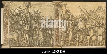 Andrea Andreani, (artist), Italian, 1558/1559 - 1629, Andrea Mantegna, (artist after), Paduan, c. 1431 - 1506, The Triumph of Julius Caesar, 1599, chiaroscuro woodcut Stock Photo