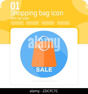 Flat sale icon with modern style isolated on white background. Vector illustration shopping bag with shadow sign symbol icon concept for business Stock Vector