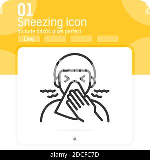 personal hygiene icon with outline style isolated on white background. Vector illustration personal hygiene with tissue while sneezing or people sick Stock Vector