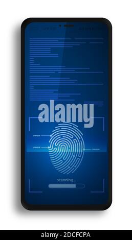 Smartphone application for fingerprint scanning. Scanning person fingerprint for mobile identification app. Vector Stock Vector