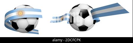 balls for soccer, classic football in ribbons with colors Argentina flag. Design element for football competitions. Argentina national team. Isolated Stock Vector