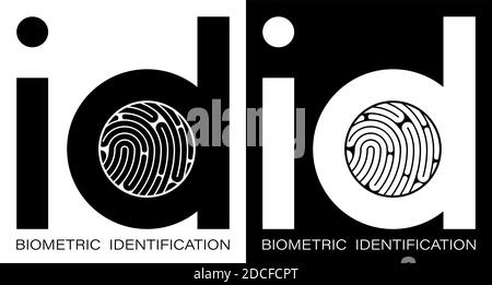ID fingerprint icon for mobile identification apps. Biometric identification of human data. Unique pattern on finger. Search devices for scanning data Stock Vector