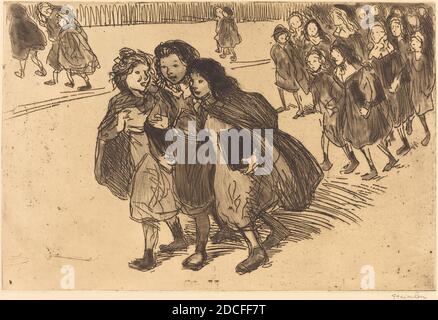 Théophile Alexandre Steinlen, (artist), Swiss, 1859 - 1923, Girls Coming from School (Gamines sortant de l'ecole), 1911, etching (copper Stock Photo