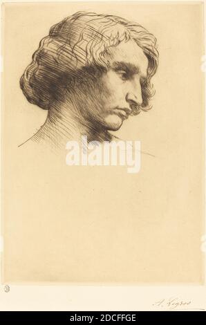 Alphonse Legros, (artist), French, 1837 - 1911, Head of a Man (Tete d'homme), 1877, drypoint Stock Photo