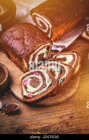 Eastern European freshly baked dessert with chocolate and Turkish delight Stock Photo