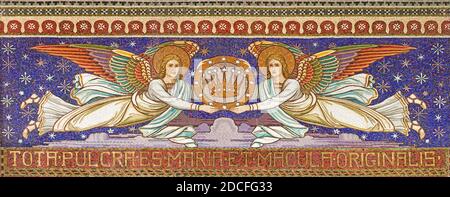 VIENNA, AUSTIRA - OCTOBER 22, 2020: The mosaic of angels withe the crown in church Pfarrkirche Kaisermühlen. Stock Photo