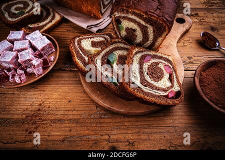 Chocolate swirl bread or brioche bread with Turkish delight Stock Photo