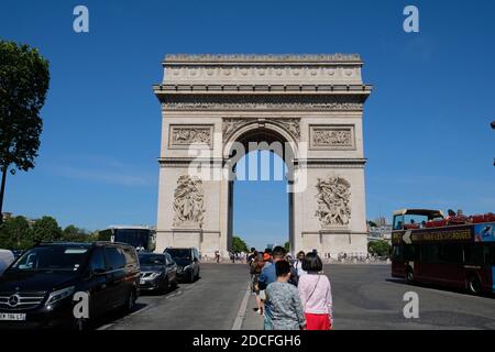t is a monumental triumphal arch, it was built in honor of the French Imperial army of Napoleon. Stock Photo
