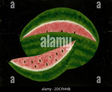American 19th Century, (artist), Watermelon, mid 19th century, reverse painting on glass, overall: 35.5 x 45.7 cm (14 x 18 in.), framed: 39 x 49.5 cm (15 3/8 x 19 1/2 in Stock Photo