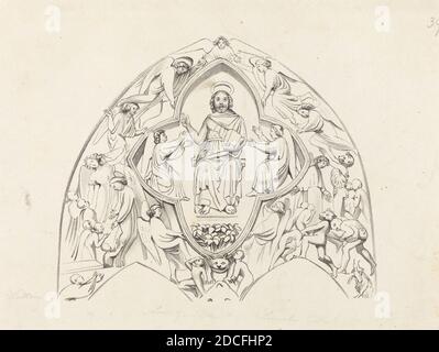 W. Walton, (artist), British (?), active 19th century, John Flaxman, (artist after), British, 1755 - 1826, Last Judgment, Lincoln Cathedral, Flaxman's 'Lectures on Sculpture:' pl.39, (series), published 1829, lithograph Stock Photo