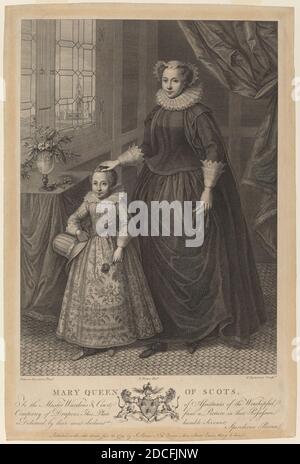 Francesco Bartolozzi, (artist), Florentine, 1727 - 1815, Federico Zuccaro, (artist after), Roman, 1542/1543 - 1609, Mary, Queen of Scots, published 1779, engraving Stock Photo