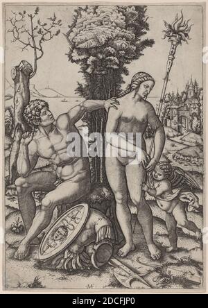 Marcantonio Raimondi, (artist), Roman, c. 1480 - c. 1534, Andrea Mantegna, (artist after), Paduan, c. 1431 - 1506, Mars, Venus, and Eros, 1508, engraving Stock Photo