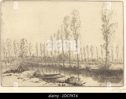 Alphonse Legros, (artist), French, 1837 - 1911, Poplars near Amiens (Pres d'Amiens, les tourbieres), drypoint and etching Stock Photo